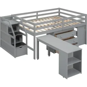 Twin Kids Loft Bed with Desk & Storage