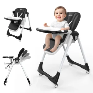 Baby High Chair with Wheels & 3-Tier Tray