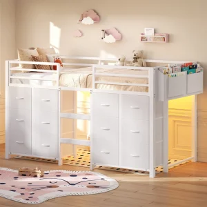Twin Kids Loft Bed with Storage & Play Space