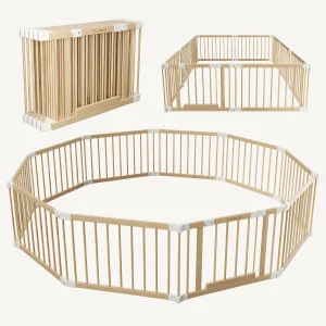 Foldable Wooden Baby Playpen with Gate